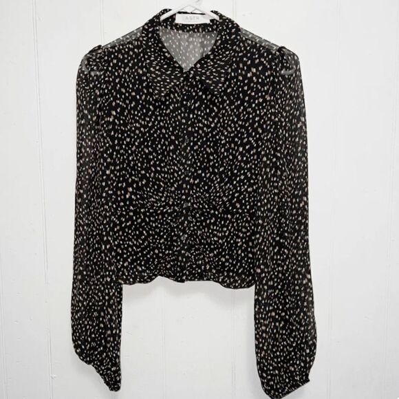 ASTR The Label Geo Print Button Down, Cropped, Ruched Mid Section, Size XL NWT - Picture 1 of 8